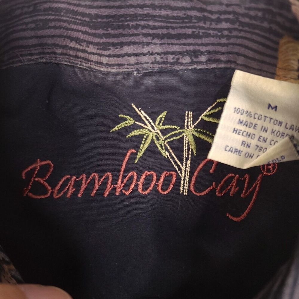 Bamboo Cay Shirt Mens Medium Black Gray Hawaiian Camp Button Up Palm Cotton Lawn - Picture 3 of 11